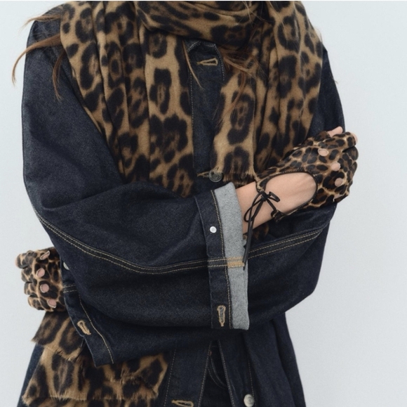 Zara  Leopard animal print leather Fingerless  gloves NWT - Picture 7 of 7